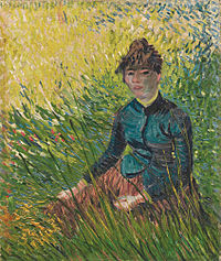 草の中に座る女性 1887年春 パリ 油彩、厚紙、41.5 x 34.5 cm 個人コレクション（ニューヨーク州ニューヨーク）